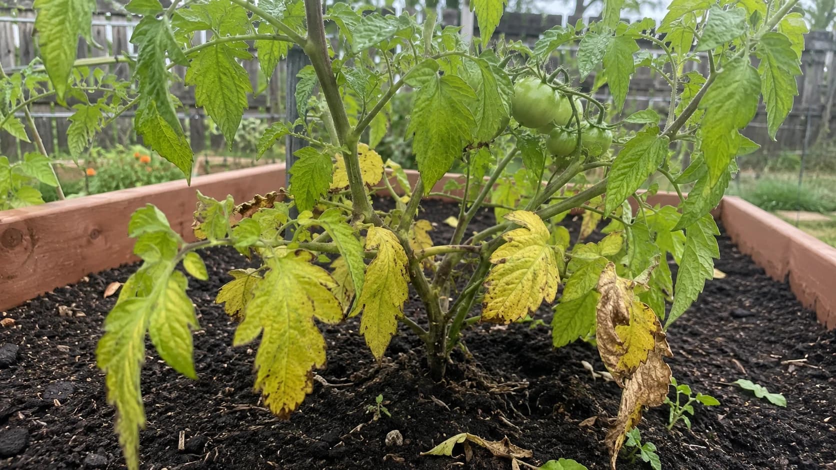 Tomato plant in a Zone 5b Denver raised bed